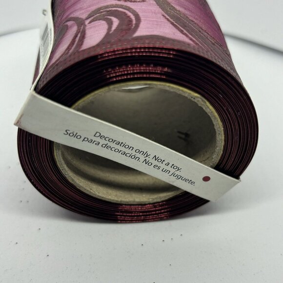 New 2.5" x 25' Sheer Wired Ribbon Maroon Wine Burgundy With Metallic Pattern - Picture 3 of 3